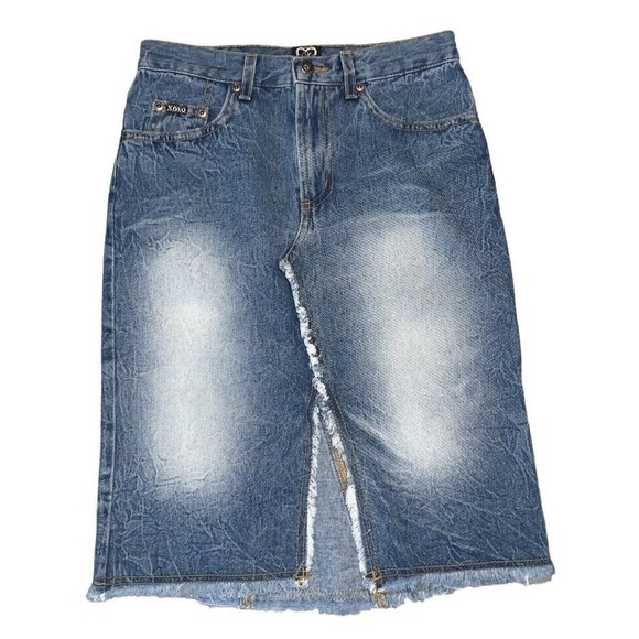 Vintage Denim Skirt Sz 1/2‎ 26” Waist Open Slit Medium Wash By Xoxo Y2K 90’s USA - Picture 1 of 9